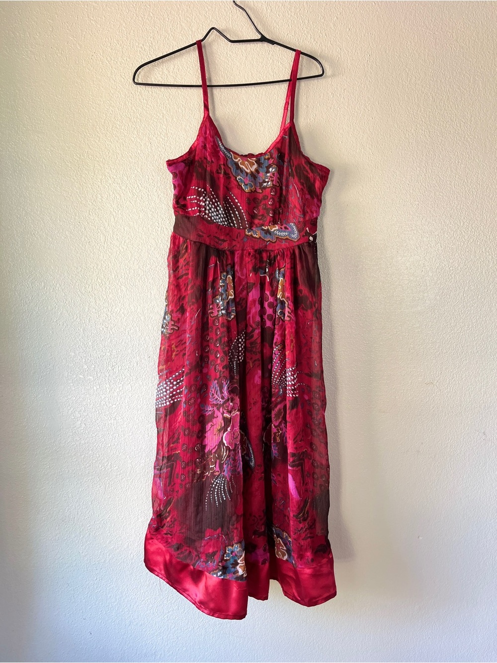 Kaaku Red Floral Silk-Look Spaghetti Strap Midi Dress - Picture 2 of 7